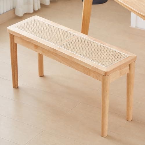 Jimenuco 40" Wooden Dining Bench with Hand Woven Rattan Seat,Solid Wood Bench for Entryway,Living Room,Kitchen and Bedroom(Nature Wood,18" H - Image 1
