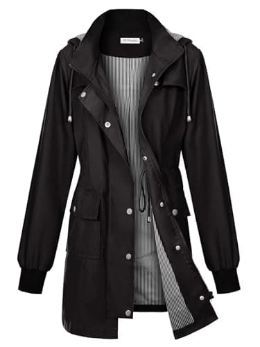 PITINAN Women's Raincoats Long Rain Jackets for Women Waterproof with Hood Windbreaker Jacket Women Hiking Jackets Black S - Image 1