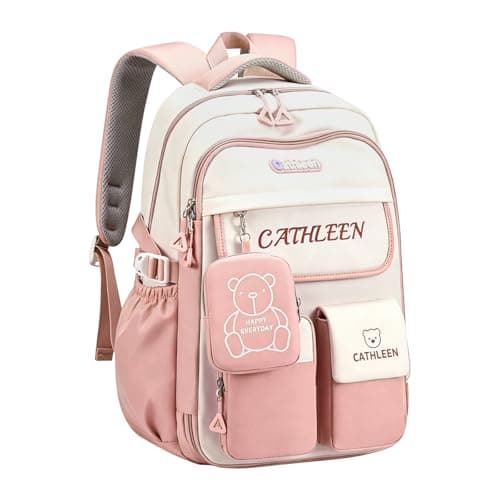 HZWLFA Backpack for Girls,Simple Modern Backpack,Preppy Bookbag for Elementary & Middle School Students,Cute School Bag with Large Capacity,18 Inch,Pink - Image 1