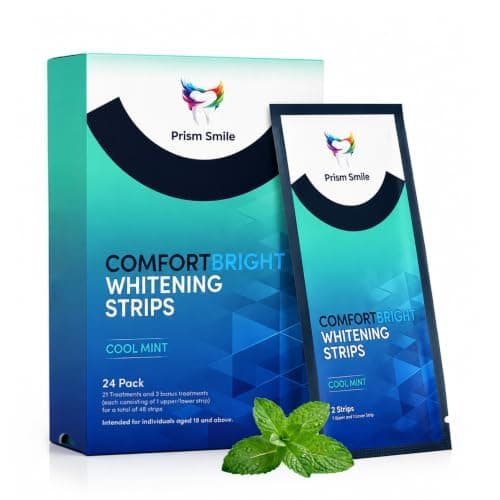 Prism Smile Teeth Whitening Strips, 48 Count 24 Days Treatment, Non-Slip Cool Mint Whitening Strips, Enamel Safe Zero Sensitivity for Sensitive Teeth, Removes Coffee Tea Wine Tobacco Stains - Image 1
