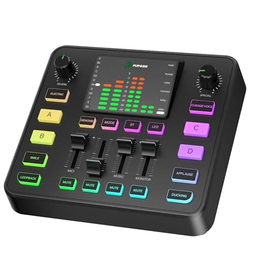 PUPGSIS Audio Mixer for Streaming – 1/4" TRS Dynamic Mic Interface, Audio Interface with Reverb, 4 Custom Sound Effects, Voice Changer, Noise Cancellation, RGB, Bluetooth Input Only – for Podcasting - Image 1