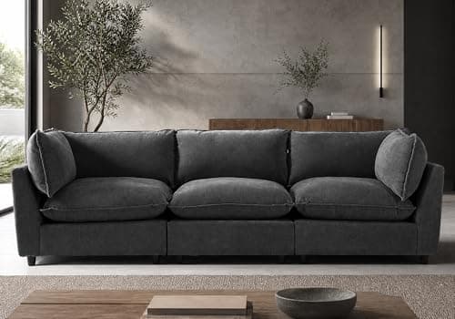 Iroomy Modular Sectional Sofa, Oversized Chenille Cloud Couch, Deep Comfy Seat, 3-Seater Sofas Couches for Living Room, Dark Grey, High Feet - Image 1