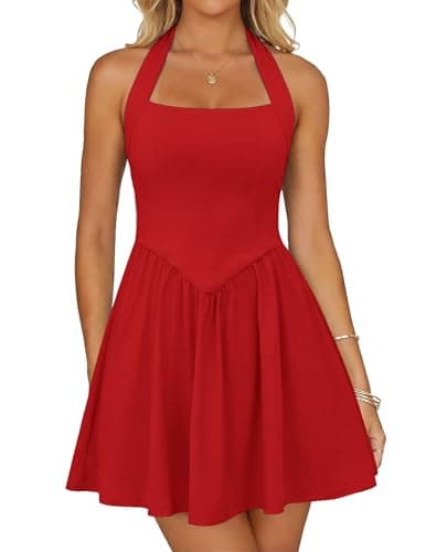 Zelroxa Women's Summer Halter Square Neck Sleeveless Mini Short Dress 2026 Cute A-line Flowy Cocktail Party Graduation Dresses Trendy Outfits Wine Red - Image 1