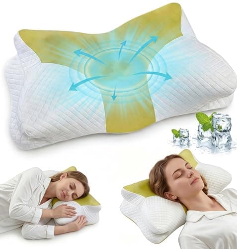 Cervical Neck Pillow for Pain Relief - Ergonomic Cooling Neck Support Pillow,Orthopedic Contour Memory Foam Side Sleeper Pillows with Breathable Ice Silk Pillowcase for Side Back Stomach Sleeper - Image 1