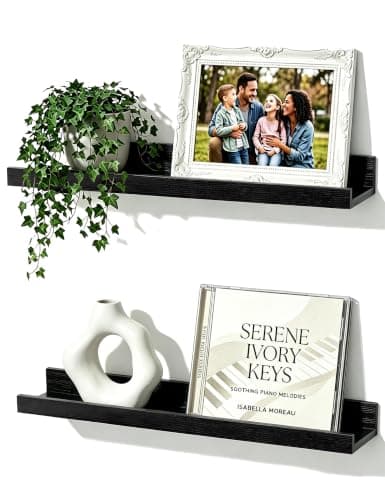 Mifurn Floating Picture Ledge Shelves, 2-Pack Wall Mounted Book Shelf for Nursery & Kids Room, Floating Shelves for Wall Photo Frames with Lip, Living Room or Bedroom, 16inch, Black - Image 1