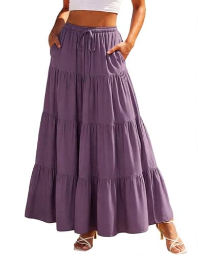 Scarlet Darkness Long Skirts for Women Flowy Boho Tiered Renaissance Maxi Skirt with Pockets Deep Purple L - Image 1