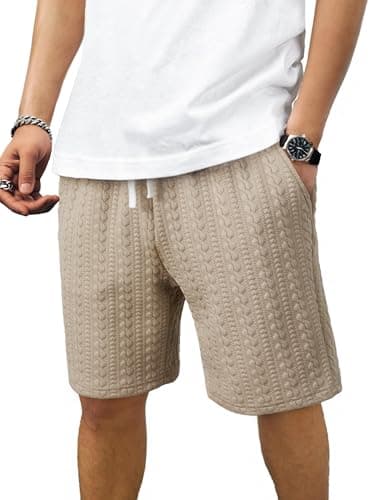 JMIERR 7.5 Inch Inseam Lounge Shorts for Men - Casual Elastic Waist Drawstring Knit Lightweight Sweat Shorts with Pocket, Light French Beige, Small - Image 1