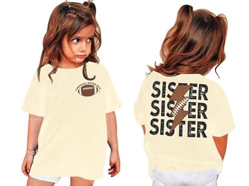 tagyum Toddler Football Sister Shirt Baby Girl Football Outfit Big Sister Shirt Game Day Girl T-Shirt Cotton Tee Top Beige - Image 1