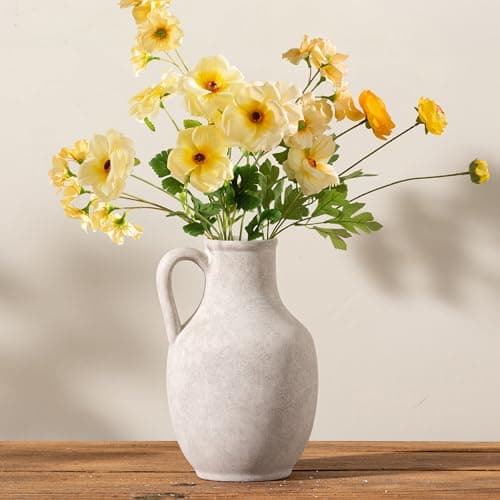 Ceramic Flower Vase Home Decor - Large White Rustic Table Flowers Vases Living Room Bedroom Plant Decorations Farmhouse Vintage for Kitchen Shelf Office Coffee Dining Desk House Women (10" Rustic) - Image 1