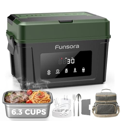 Funsora 6.3 Cups Cordless Electric Lunch Box, 12000mAh Portable Heated Lunch Box for Adults with Automatic Heating & Divided Tray - Image 1