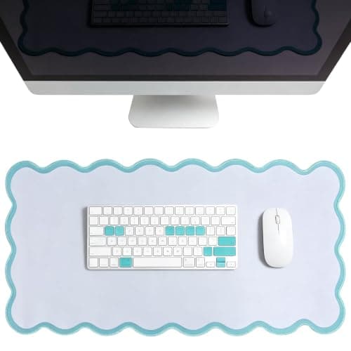 yuboo Green Scalloped Desk Mat, 31" x 15.7" Kawaii Large Aesthetic PU Leather Mouse Mat, Non-Slip Waterproof Mouse Keyboard Desk Pad, Cute Desk Accessories for Office Home Gaming & Dorm Decor