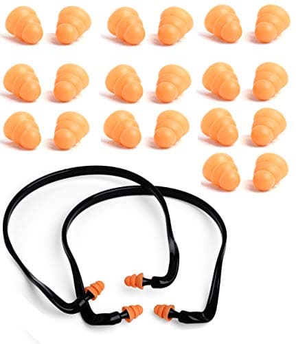 2 Banded Ear Plugs with 10 Pairs of Replacement Pods - Reusable Shooters Ear Protection for Mowing Shooting Construction Hunting - Washable Gun Range Hearing Protection Ear Plugs for Noise Reduction - Image 1