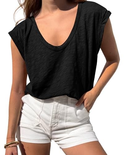 BTFBM Womens Tops Going Out Casual Loose Fit Summer Basic Tees 2026 V Neck T Shirts Trendy Blouse(Black,Large) - Image 1