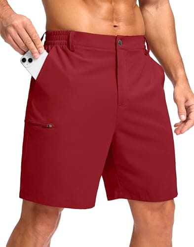 Men's Casual Shorts 7"/ 9" Lightweight 4 Pockets Stretch Quick-Dry Summer Shorts for Golf Work Hiking Trips (7", Red, 4XL) - Image 1