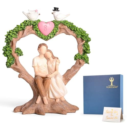 Vofstand 8 th for Couple - Wedding Anniversary Figurine Gifts for Wife Her Girlfriend, Couple on Heart-Shaped Tree with Doves Resin Statue Romantic Gift for Valentine's Day Anniversarys - Image 1