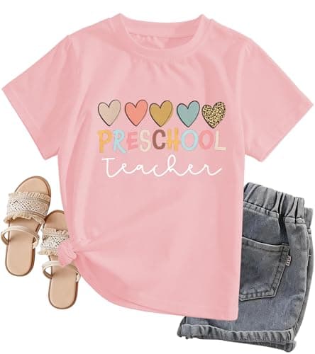 Preschool Teacher Shirts Women Comfort Preschool Teacher Tee Back to School Shirt Short Sleeve Tee Tops Pink - Image 1