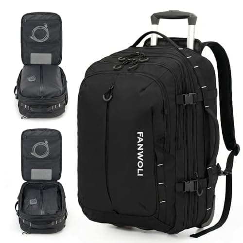 Fanwoli Rolling Vacuum Backpack Travel with One-Button Compression, 55L Expandable, Water Resistant Carry-On Suitcase Luggage, Ideal for Outdoor/Family/Trips