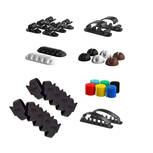34pcs Cord Management Organizer Kit, Reusable Cable Ties Wire Organizer Set with Self-Adhesive Cable Clips for Desk Computer TV Home Office - Image 1