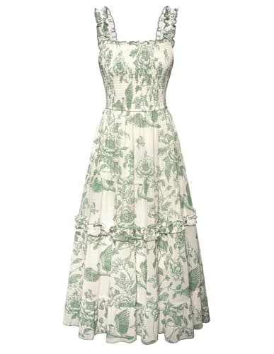 Scarlet Darkness Womens Sundress Cottagecore Spring Summer Boho Floral Dress with Pockets Green S - Image 1