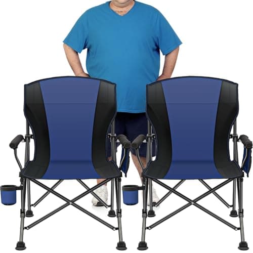 2 Pack Oversized Folding Camping Chair for Adults, Supports 450 LBS Camping Chairs, Heavy Duty Camping Chair with Side Pockets, Foldable Outdoor Chair for Camping, Beach, Fishing, Hiking, Blue-Black - Image 1