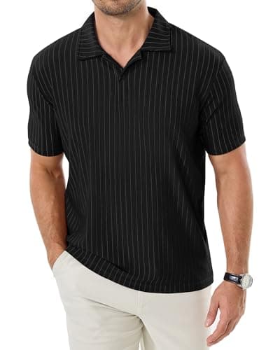 ZKMAN Men's Striped Polo Shirts Short Sleeve Moisture Wicking Dry Fit Stretch Textured Performance Golf Shirt(Black 3XL) - Image 1