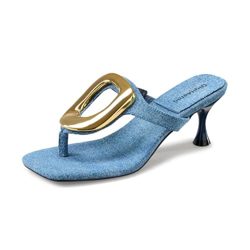 GigiMemo Women's Kitten Heels Sandals Gold Buckle Square Toe 1.8-2 Inch Heeled Sandals for Women Fashion Dressy Sandals - Image 1