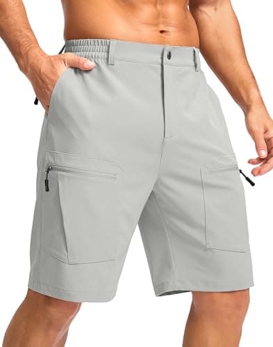 Pudolla Men's Hiking Cargo Shorts 9" Lightweight Stretch Travel Work Shorts for Men Outdoor Casual with 5 Pockets(Bright Grey X-Large) - Image 1
