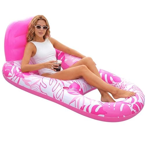 SLOOSH Pool Lounge Float Adult, Inflatable Pool Floats Lounger Raft Floaties Water Floating Recliner Chair with Cup Holders Foot Rest Swimming Floaty, Pink - Image 1
