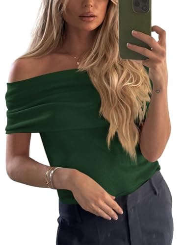 Imily Bela Women's Off The Shoulder Sweaters Casual Knit Sleeveless Summer Y2K Going Out Tops Blouses Army Green - Image 1