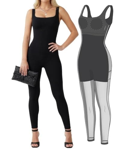 Popilush Jumpsuits for Women Built In Shapewear Tummy Control Bodysuit Body Shaper Square Neck Sports Romper - Image 1