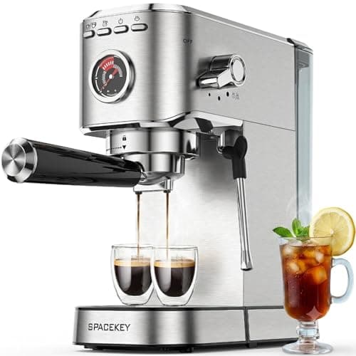 Spacekey Espresso Machine with Milk Frother, 20 Bar Compact Expresso Coffee Machines for Home, Stainless Steel Espresso Maker with 39oz Removable Water Tank for Cappuccino Latte, Fast Heating, Silver - Image 1