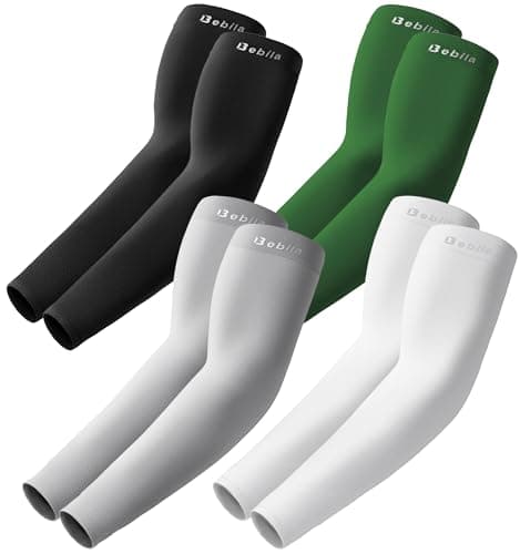 Bebila Arm Sleeves for Men Women, UV Sun Protection Sports Cooling Compression Sleeves for Basketball Golf Outdoor (Black+white+light Gray+green, Medium) - Image 1