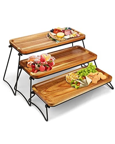 3 Tier Cupcake Stand and Towers Large Serving Tray for Party Acacia Wooden Dessert Table Display Set Decorative Tray Tiered Tray Decor Small Chees Charcuterie Boards Rustic Wood Serving Platters Trays - Image 1