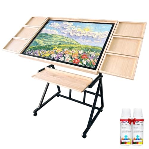 QDKGH Wooden Jigsaw Puzzle Table with Moving Caster for 1500 Piece Puzzles, Puzzle Board with Drawers, Felt Surface, Adjustable Height & Tilt, Christmas & Birthday Gift for Seniors & Puzzle Lovers - Image 1