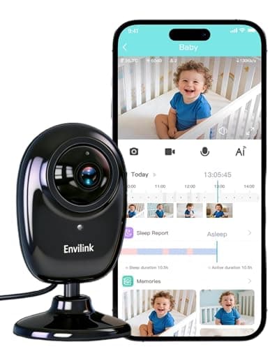 Envilink Upgrade Smart 1080P WiFi Baby Camera with APP, Video Baby Monitor with Camera and Audio, Cry Detection, Sleep Report, Night Vision, 2-Way Talk, 8 Lullabies Cloud Storage, Share to Family