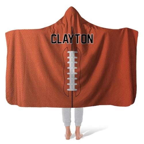 ROSLILY Personalized Football Hooded Blanket Custom Hooded Fleece Blanket with Name Football Wearable Throw Blanket University Team Blanket Gift for Sports Fans Kids Women Adult Graduation - Image 1