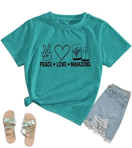 Peace Love Mahjong Shirt Women-Mahjong Player Lover Casual T-Shirt Chinese Mah Jongg Game Lover Tee Tops - Image 1