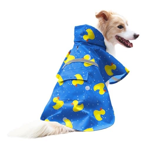 NACOCO Large Dog Raincoat Adjustable-Pet Rubber Ducks Yellow Water Proof Clothes Lightweight Rain Jacket Poncho Hoodies with Strip Reflective Blue (Blue M, Yellow Duck) - Image 1