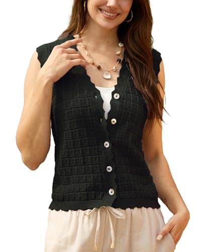 AceNest Fitted Top Sweaters Sleevess Fall Sweaters Ruffle Knit Vests Black L - Image 1