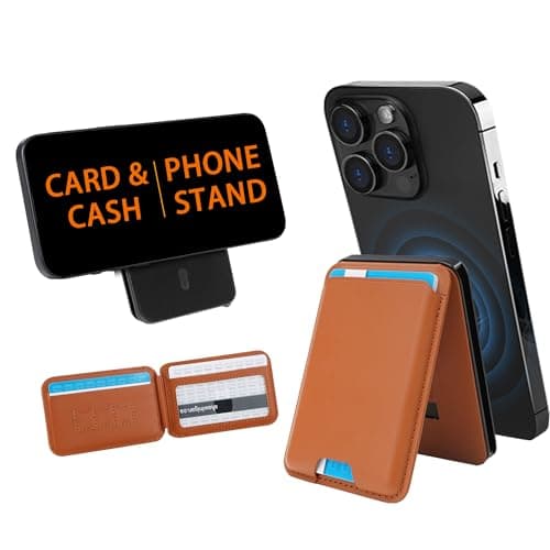 TOYFID Magnetic Phone Wallet,Strong Magnet Bifold Leather Wallet for iPhone Card Holder with RFID Blocking 5 Cards Capacity 15°-180°Adjustable Stand Magnetic Card Holder for iPhone/Samsung,Brown - Image 1