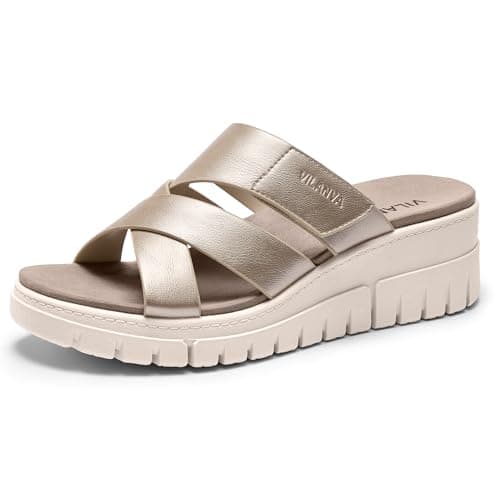 Vilanva Women's platform wedge sandals gold size 10 - Image 1