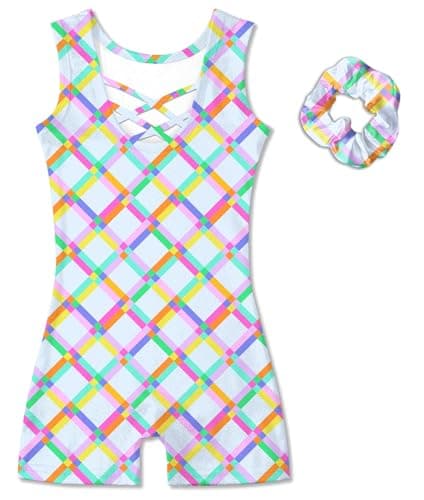 uideazone Gymnastics Leotards for Girls 5T Fantasy Multi-colored Plaid Pattern Dance Unitards for Themed Party Dress-up Play - Image 1