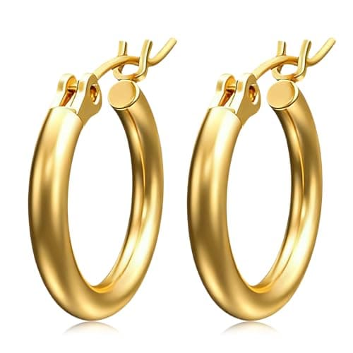 14K Gold Plated Hoop Earrings for Women, Huggie Hoop Earrings,Hypoallergenic Lightweight Small Hoop Earring for Womens with Gift Box,Birthday Valentine's Jewelry Ideal Gift for Wife Mom Girlfriend/Her (19mm) - Image 1