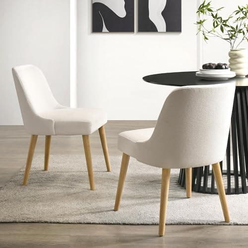 Xdeco Wooden Dining Chairs Set of 2, Modern Upholstered Dining Room Chairs with Rubberwood Legs and Linen Padded Seats, Kitchen Chairs for Restaurant Kitchen Living Room, Cream