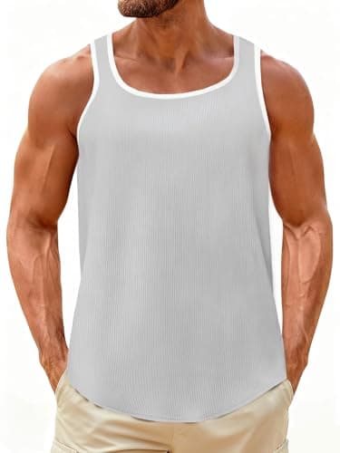 UNCLECAT Mens Sleeveless Tank Tops Workout Muscle Gym Knitted Shirt Athletic Bodybuilding Slim Fit Ribbed T Shirts Grey - Image 1