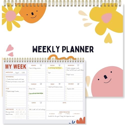 Weekly Planner Notepad 8.5x11 Inches – 52 Weeks Undated Dashboard Desk Pad for To-Do List, Schedule & Notes – Productivity Planner for Work, School, Home & Busy Professionals (Colorful Smiles)