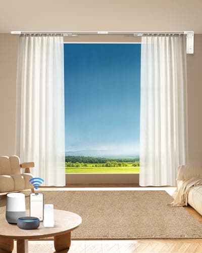 EUMUV Curtain Rods for Windows up to 166 Inches Adjustable Length Electric Smart Curtain Track System with Remote, Motorized Automatic Curtain Opener, Alexa Google Home Tuya App Compatible - Image 1