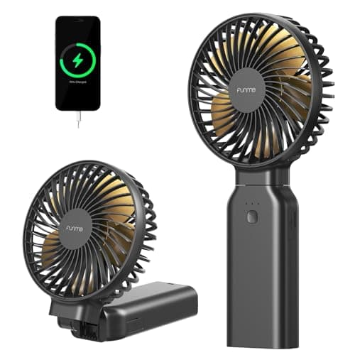 Funme Portable Handheld Fan, 53H Max Cooling Time Travel Fan, 10000mAh Personal Fan with Power Bank, 4 Speeds Rechargeable Fan, Handheld/Foldable 180° Design for Desk/Travel/Office/Outdoor - Black - Image 1