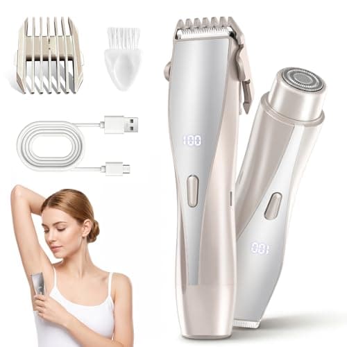 Listeadio Bikini Trimmer for Women, 2-in-1 Painless Shaver, LED Display, IPX7 Waterproof, Ceramic Blades, Electric Razor for Pubic Area, Face, Underarms, Legs, Full Body (Champagne Silver) - Image 1