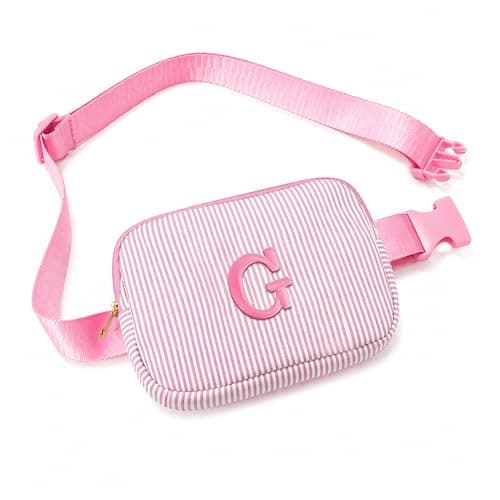 Fohufo Fanny Packs for Women - Initial Crossbody Bag Belt Bag Cute Stuff, Fanny Packs for Women Cross Body, Waist Bag Birthday Gifts for Mom Sister Friends, Light Pink Letter G - Image 1